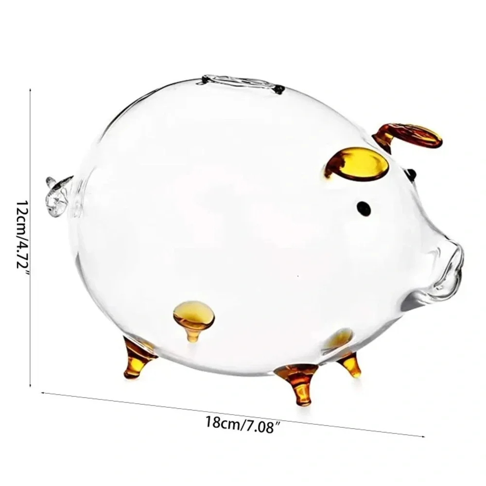 Clear Glass Piggy Bank W/Green Accents Hi-Quality Crystal-Clear Glass Hand-Made